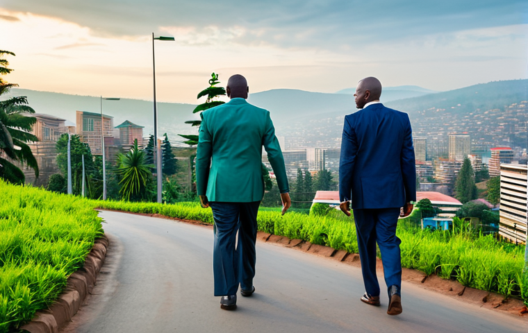 **

"A vibrant Kigali cityscape at sunrise, showcasing modern architecture alongside lush green hills. Businesspeople in professional attire walk purposefully on clean streets. Focus on the city's progress and positive energy. Safe for work, appropriate content, fully clothed, professional, perfect anatomy, correct proportions, natural pose, high quality."

**