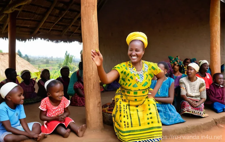 르완다의 전통 춤 교육 - **Graceful Umusazi Women's Dance, Expressing Deep Emotions**
    An elegant and emotive image of Rwa...