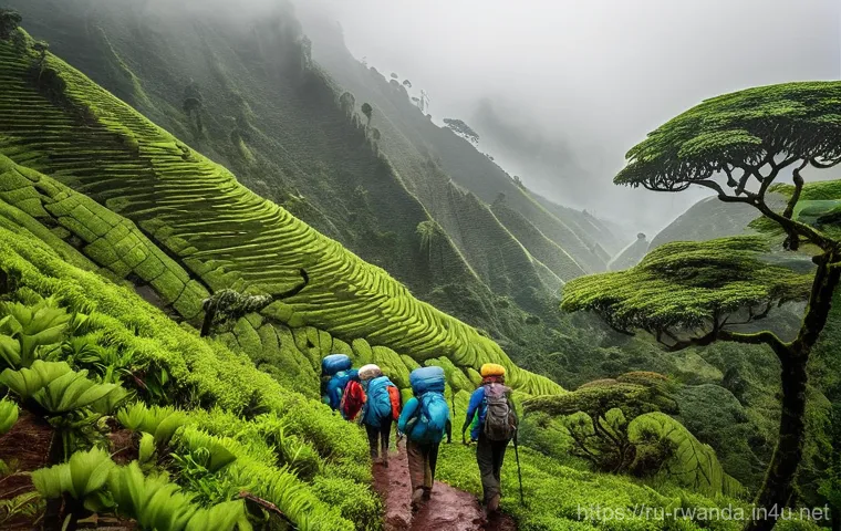 르완다산 고릴라 트레킹 - **A Majestic Mountain Gorilla Family in the Verdant Rwandan Highlands:**
    A serene and powerful s...