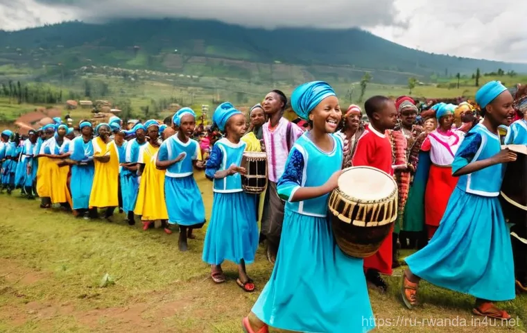 르완다의 민속 음악 트렌드 - **Prompt:** A vibrant and dynamic image showcasing young, contemporary Rwandan musicians performing ...