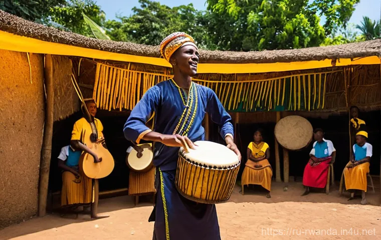 르완다 민속 춤의 지역적 차이 - **"Intore Warrior Dance: A group of Rwandan male Intore dancers, mid-performance, showcasing powerfu...