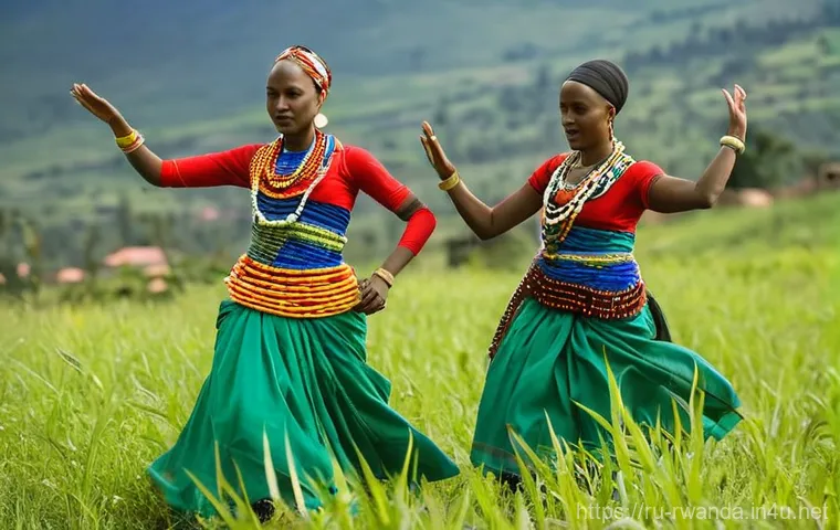 르완다 민속 춤의 지역적 차이 - **"Ikinimba Storytelling Dance: A central male dancer performs the Ikinimba, conveying an epic tale ...