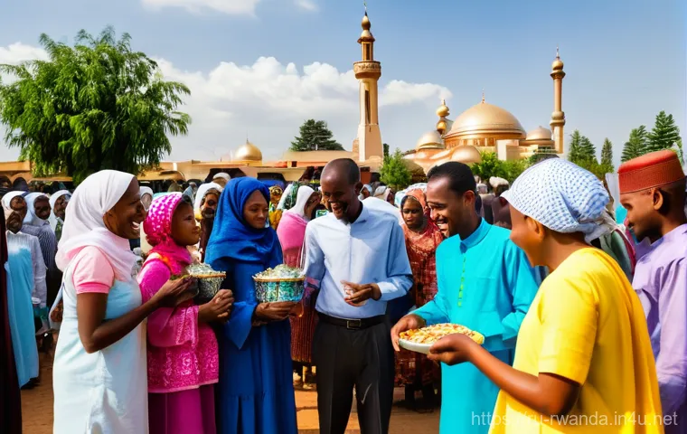 르완다의 종교 축제 - **Prompt:** A vibrant and joyful Christian Easter celebration in rural Rwanda. A diverse group of Rw...
