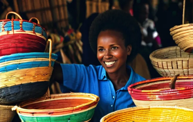 르완다에서의 지역 예술 전시 - **Imigongo Art Studio Scene**
    Prompt: "A close-up, brightly lit studio shot of a Rwandan woman a...