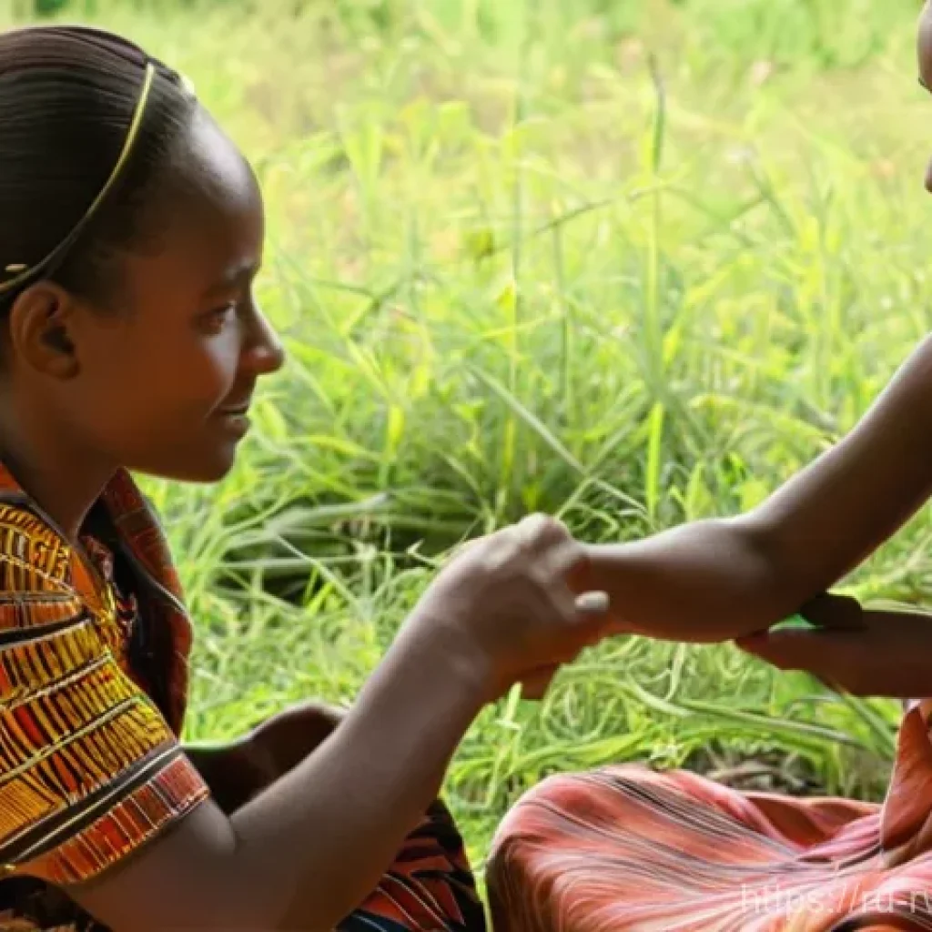 르완다 전통 직물 공방 - A serene, close-up shot of an elderly Rwandan woman with wise, kind eyes, wearing a modest, traditio...