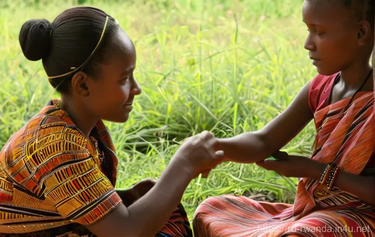 르완다 전통 직물 공방 - A serene, close-up shot of an elderly Rwandan woman with wise, kind eyes, wearing a modest, traditio...