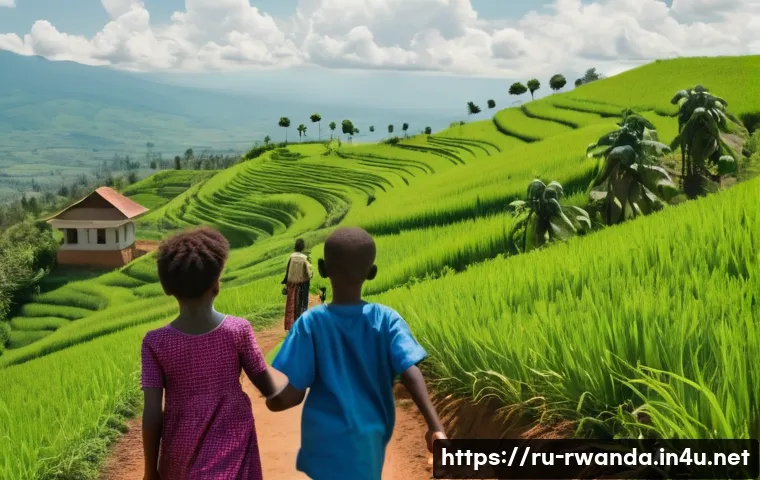 르완다에서의 보건 봉사 - **Prompt:** A wide, cinematic shot capturing the essence of Rwanda's "land of a thousand hills." The...