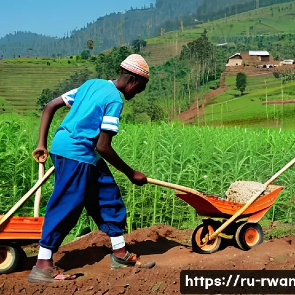 르완다와 UN 관계 - A vibrant, sunny scene in a modern Rwandan village. Local Rwandan men, women, and teenagers, all dre...