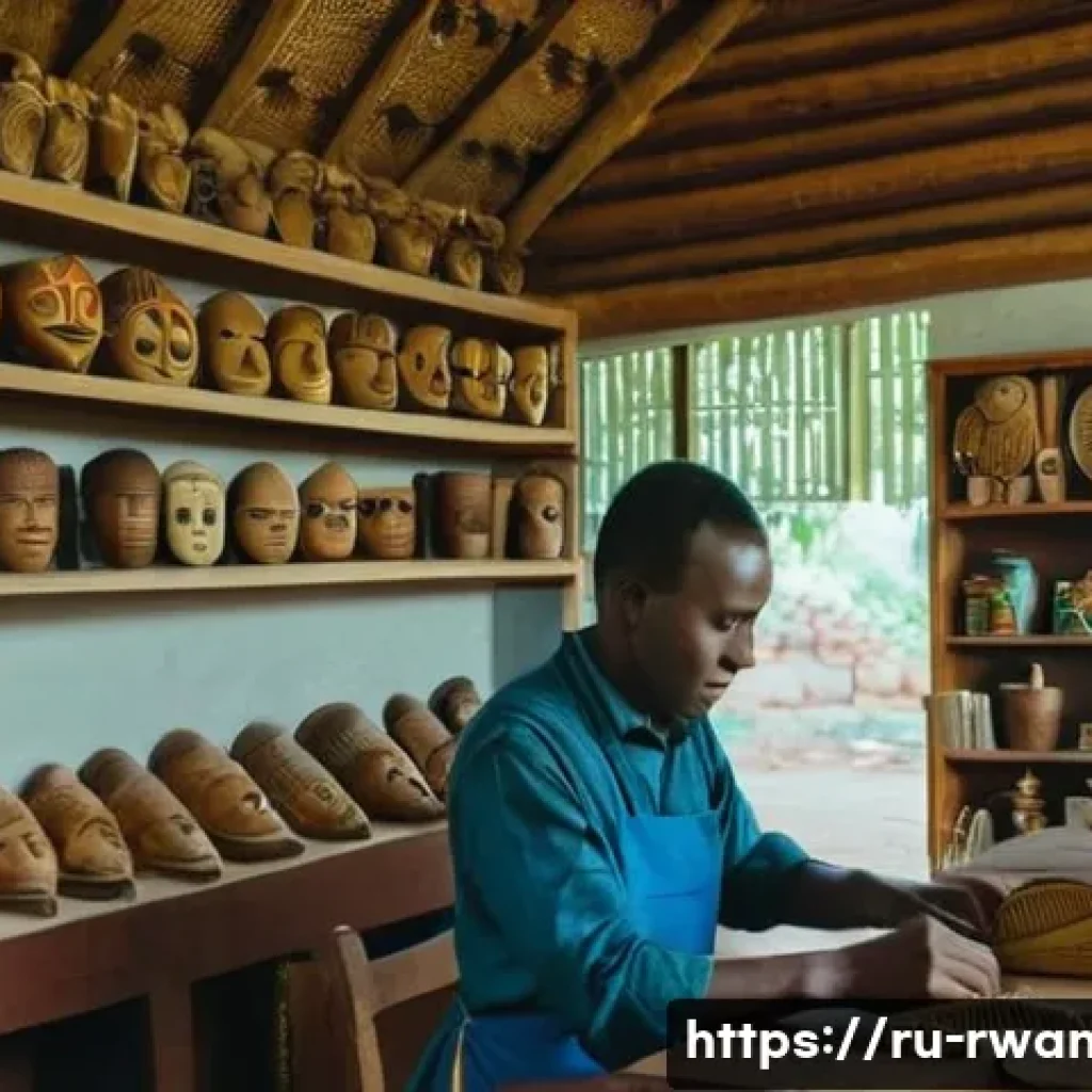 르완다의 주요 문화유산 보호정책 - A traditional Rwandan craftsman workshop in Kigali, featuring skilled artisans carefully restoring w...