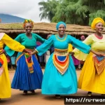 Home 22 르완다에서의 문화교류 경험 - A vibrant traditional Rwandan dance scene featuring a diverse group of dancers in colorful tradition...