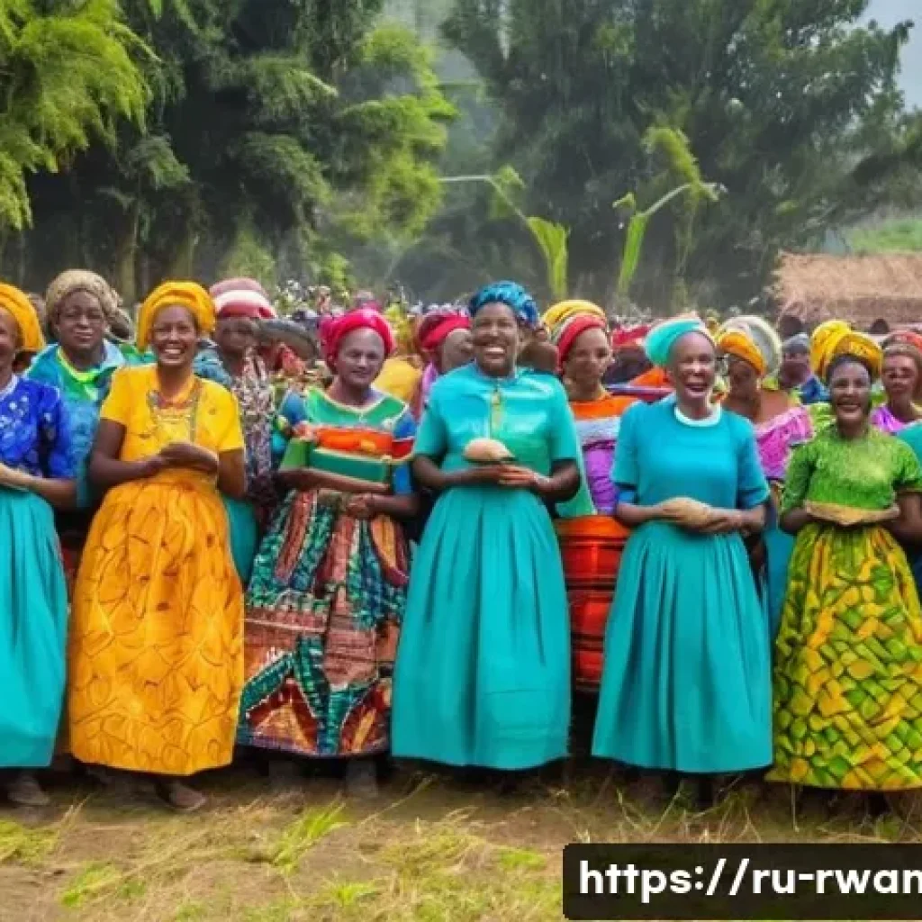 르완다에서의 지역 커뮤니티 경험 - A vibrant Rwandan village scene during the Umuhango harvest festival, showing villagers of all ages ...