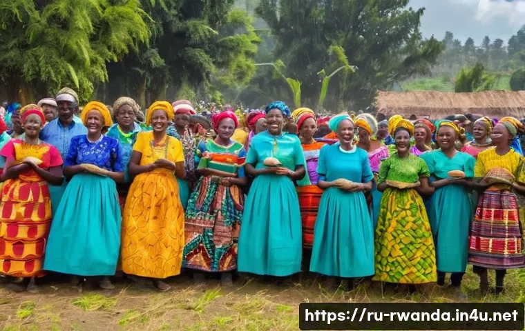 르완다에서의 지역 커뮤니티 경험 - A vibrant Rwandan village scene during the Umuhango harvest festival, showing villagers of all ages ...