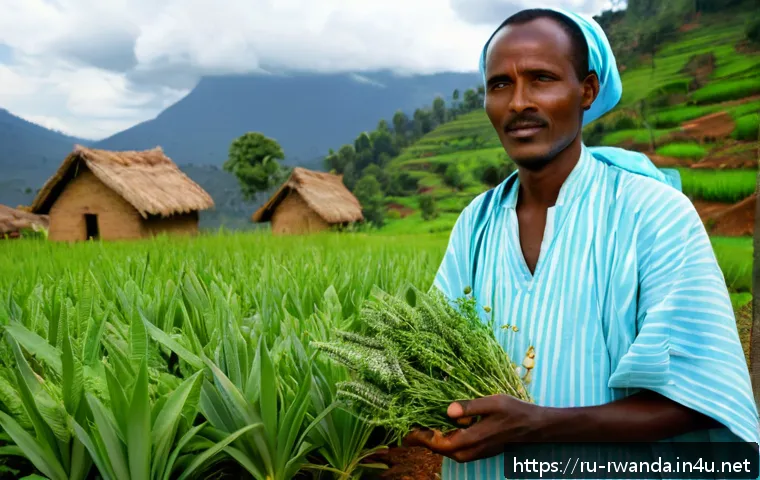 르완다에서의 전통 의학 - A traditional Rwandan healer in a rural village setting, dressed in modest traditional clothing and ...