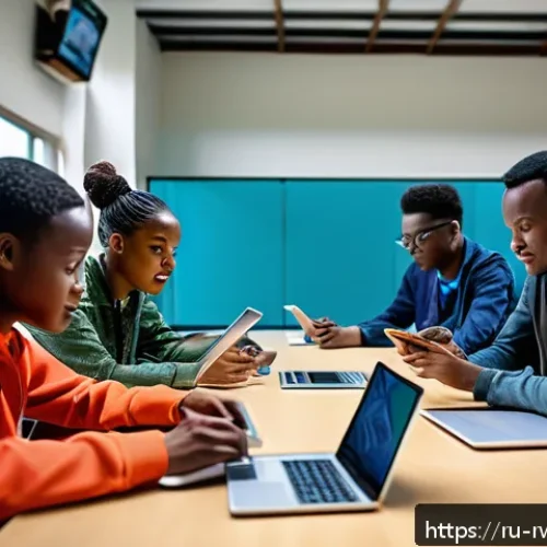 Home 31 르완다의 고등 교육 시스템 - A modern Rwandan university classroom scene showcasing diverse students collaborating on digital tab...