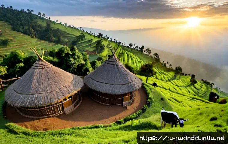 Home 17 르완다의 고대 유적지 - Photorealistic wide-angle view of Rwanda’s ancient royal heritage at Nyanza, traditional thatched ro...