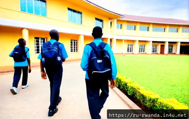 Home 17 르완다 국제 학교 - Photorealistic wide-angle view of a modern international school campus in Kigali, Rwanda, with diver...