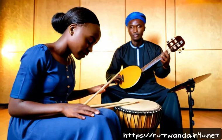 Home 17 르완다 민속 음악의 현대적 해석 - Photorealistic contemporary Rwandan folk music performance in a modern Kigali studio, young Rwandan ...
